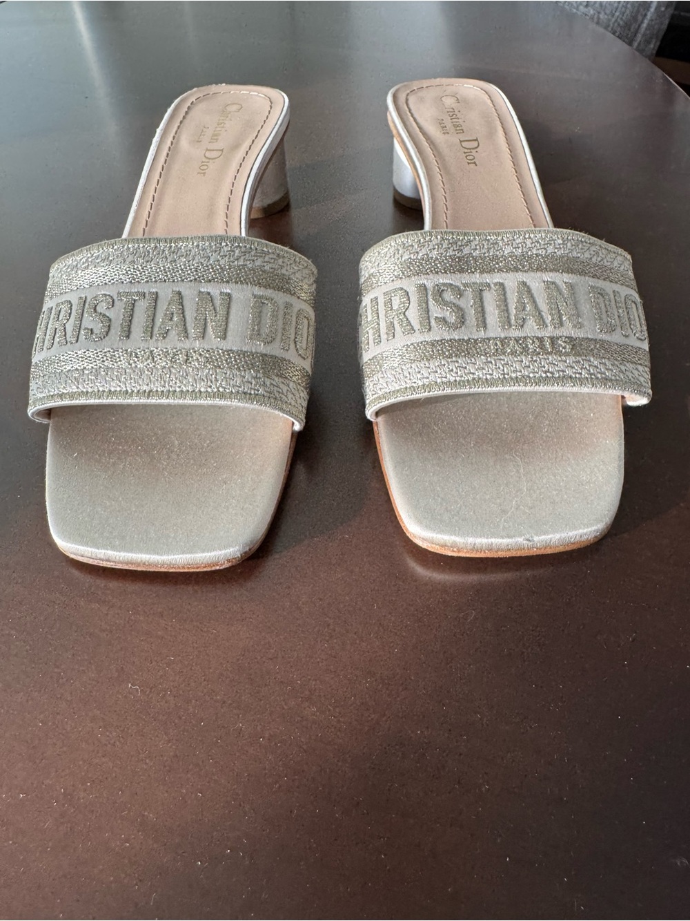 Like new…Dior Satin Logo Slide in Champagne - Picture 2 of 5